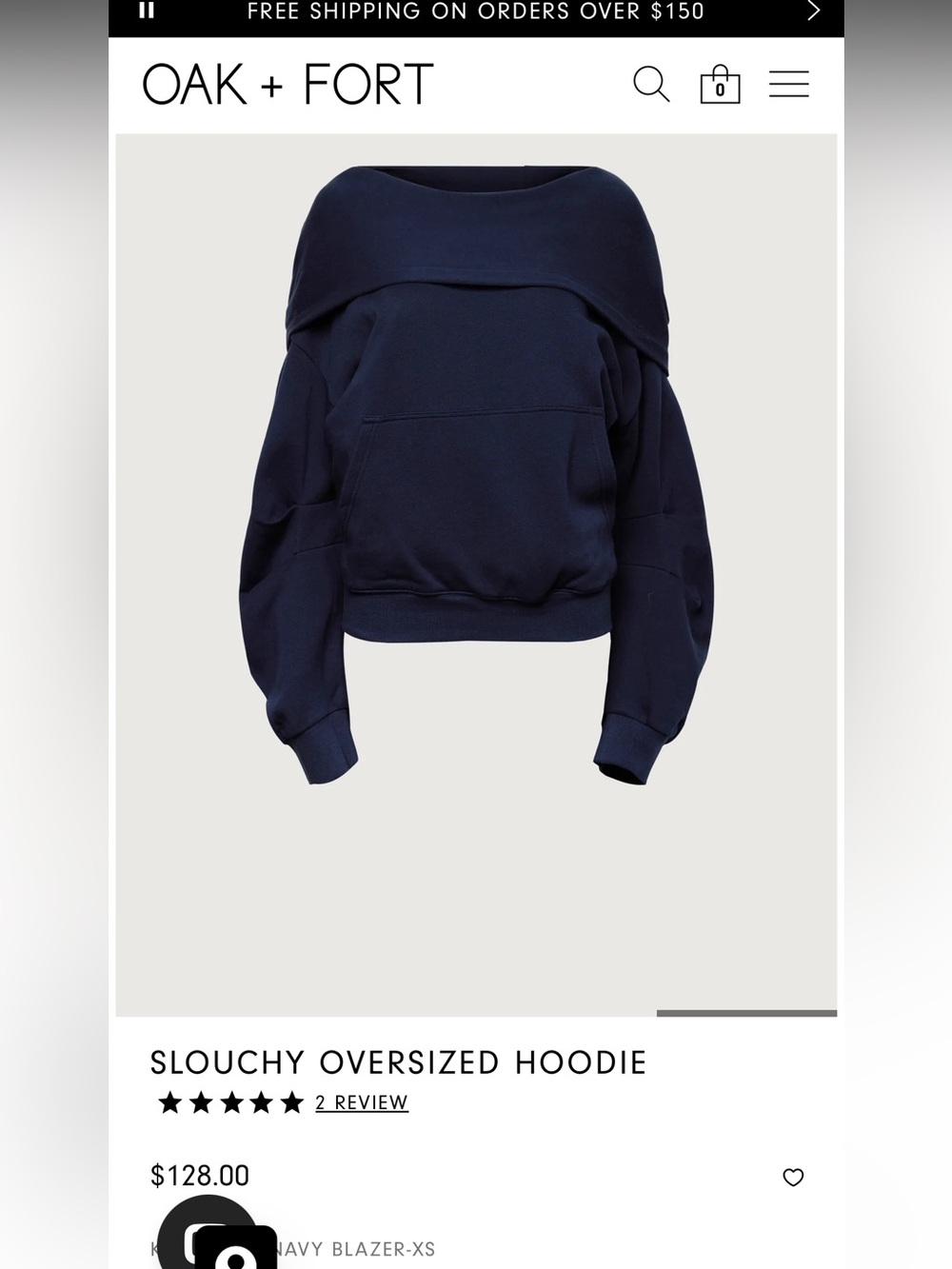 OAK + FORT Navy Off-Shoulder Slouchy Oversized Hoodie